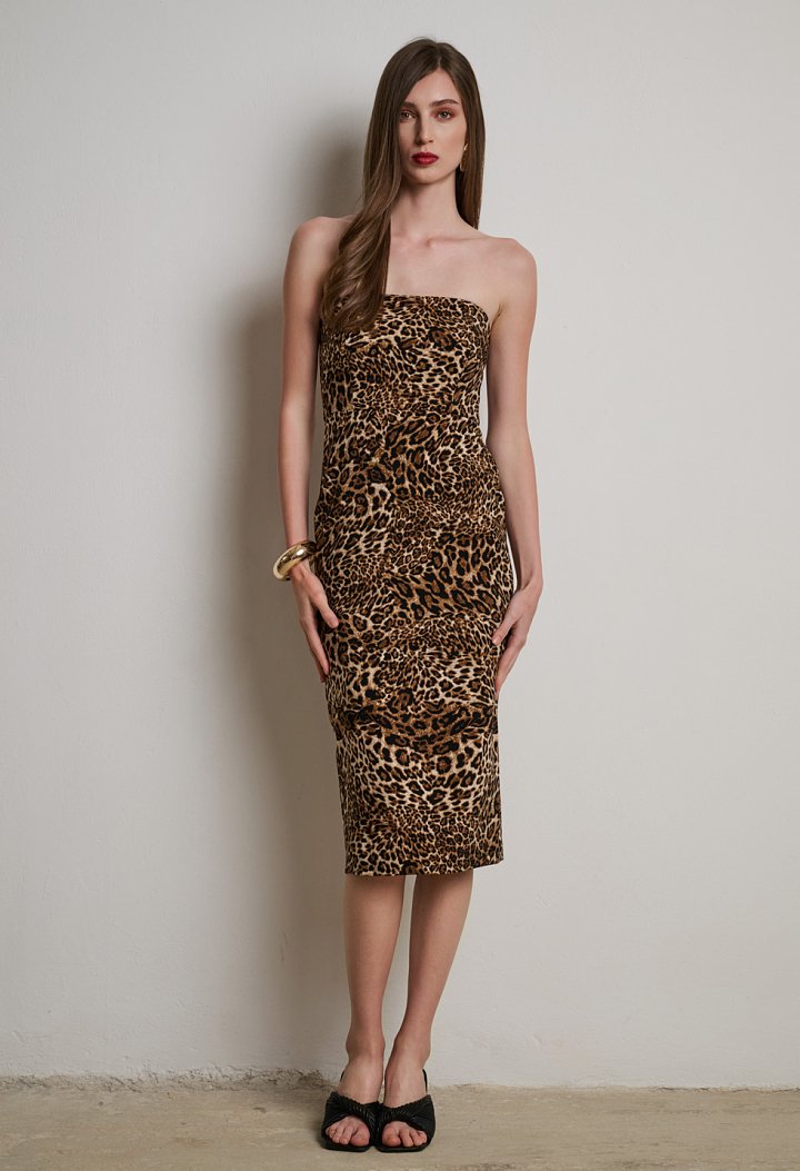 Strapless dress with animal print