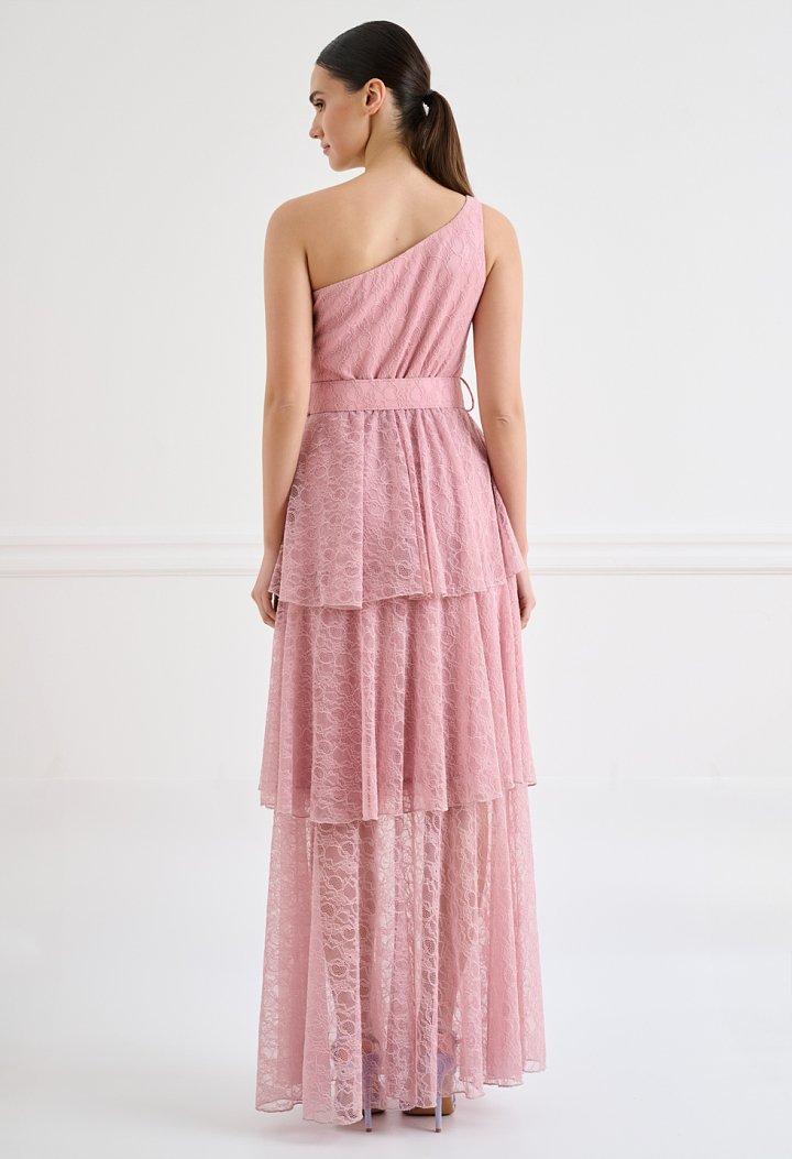 Lace one-shoulder maxi dress with ruffle
