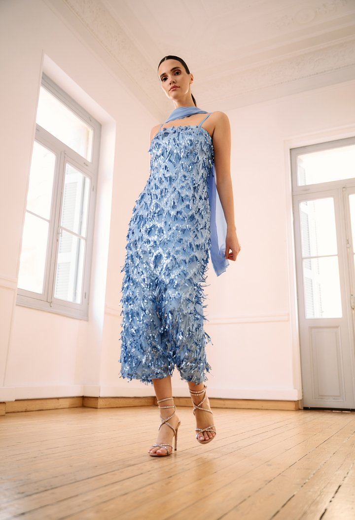 Sequin midi dress with fringes