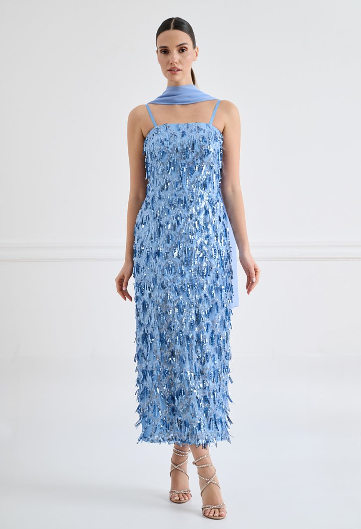 Sequin midi dress with fringes