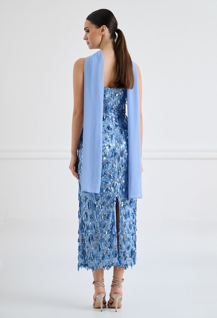 Sequin midi dress with fringes