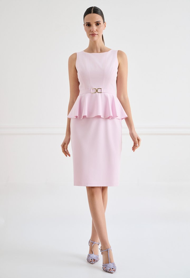 Midi dress with peplum and waist belt