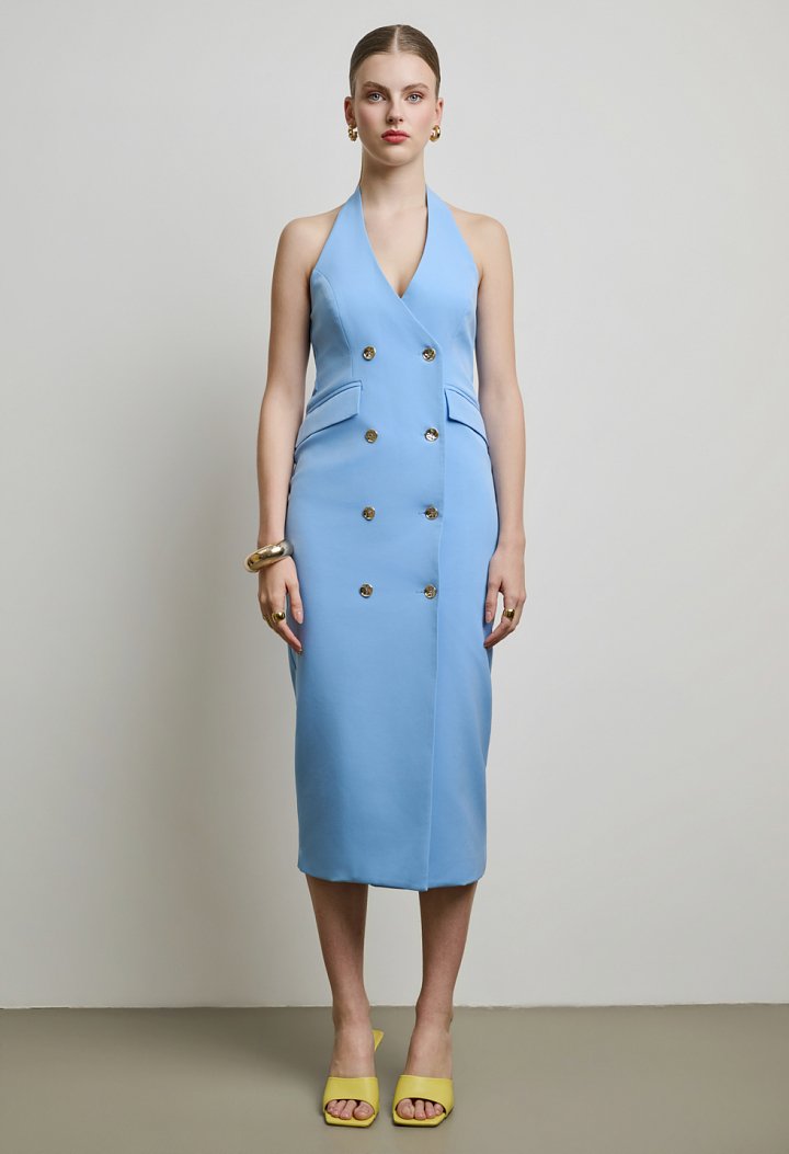 Midi Blazer Dress with Gold Buttons