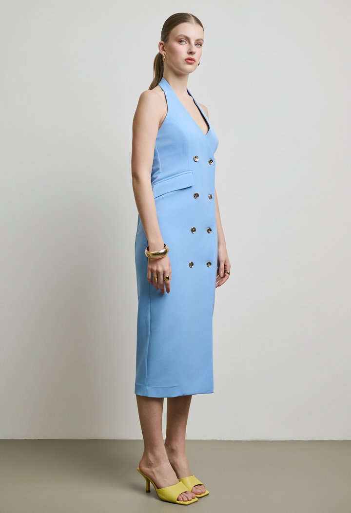 Midi Blazer Dress with Gold Buttons