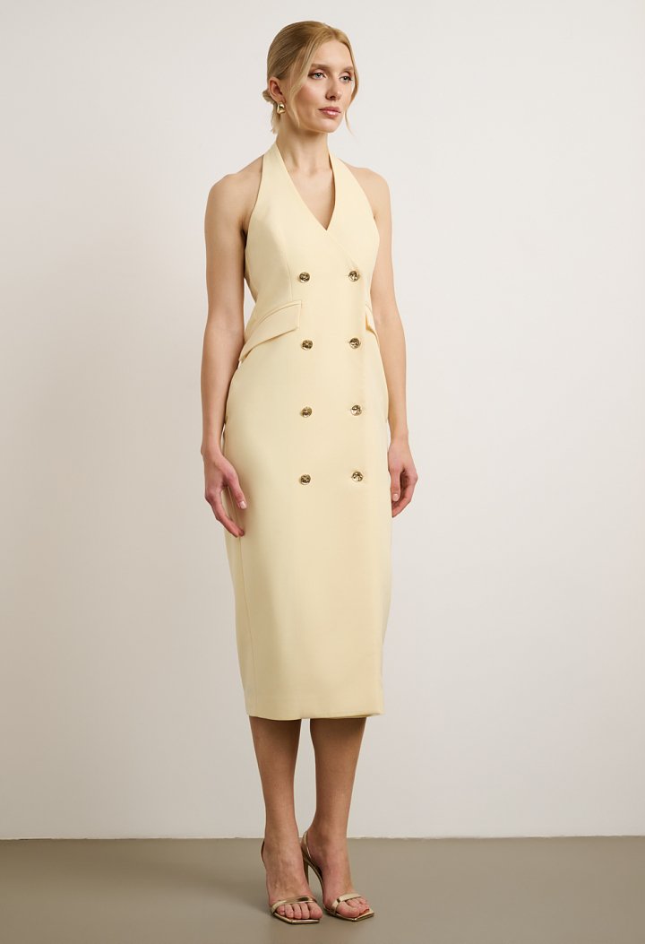 Midi blazer φόρεμα με χρυσά κουμπιά