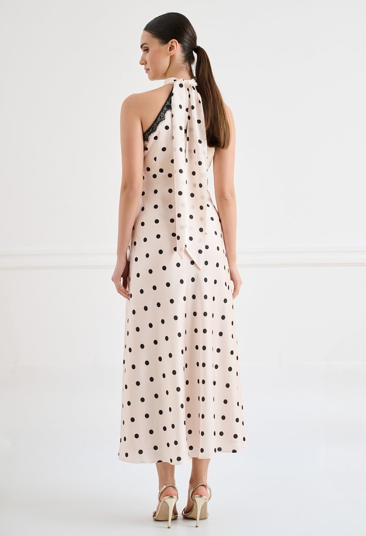 Polka-dot maxi dress with halter neckline