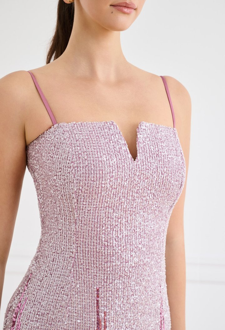 Pink sequin midi dress