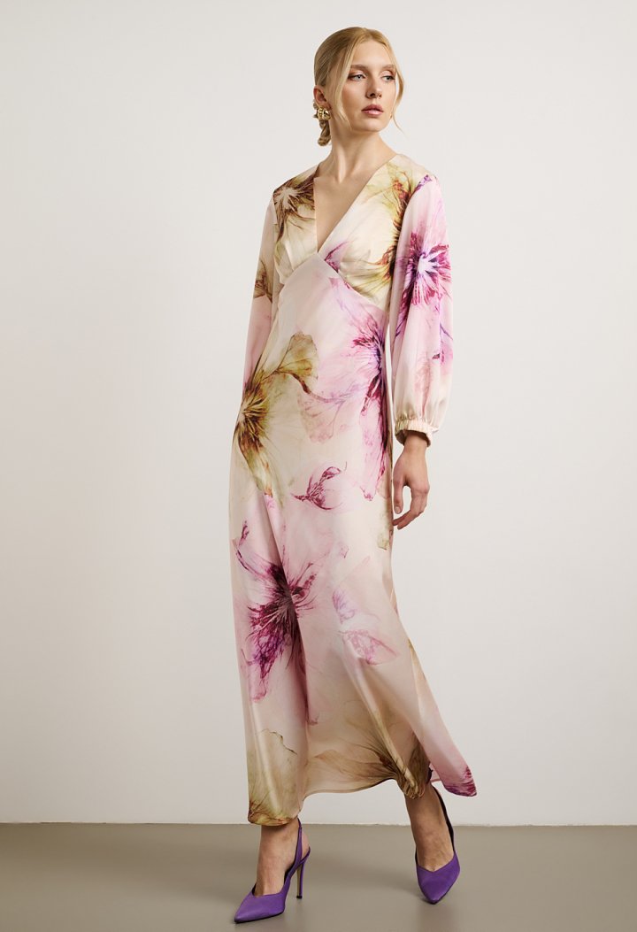 Maxi Floral Dress with V-Neck