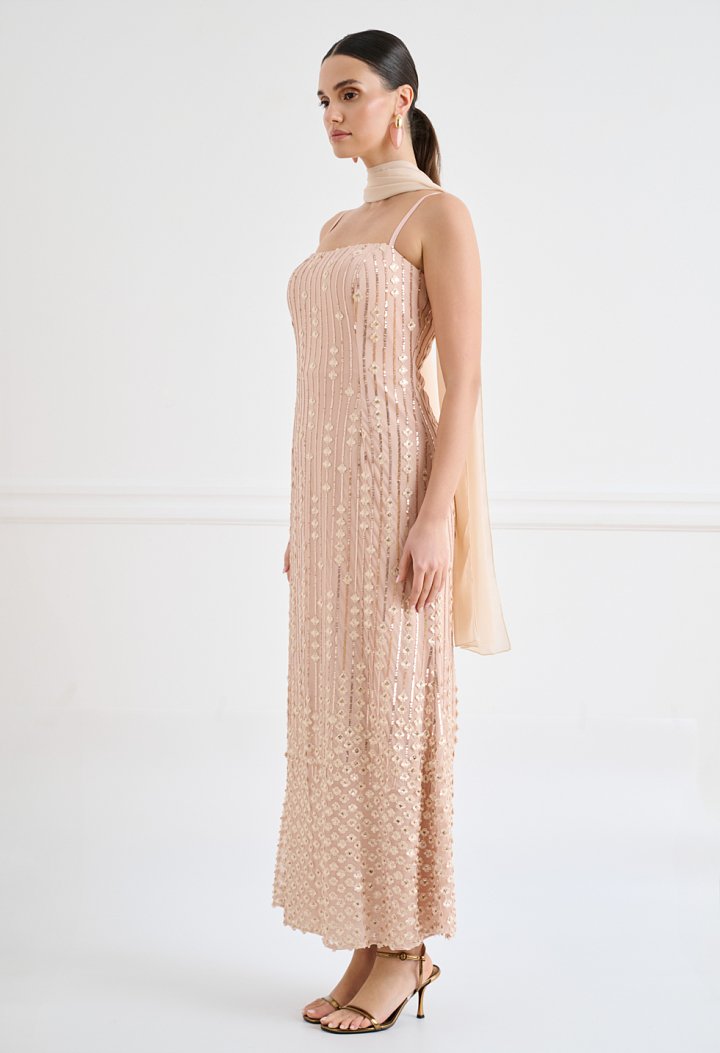 Sequin maxi dress with scarf