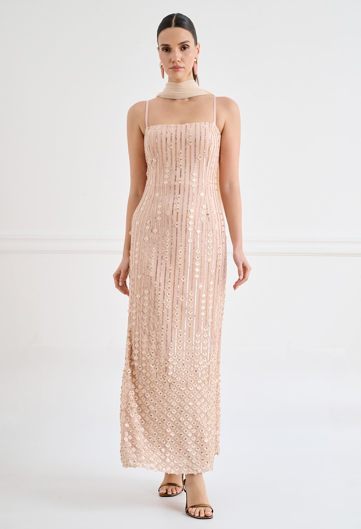 Sequin maxi dress with scarf