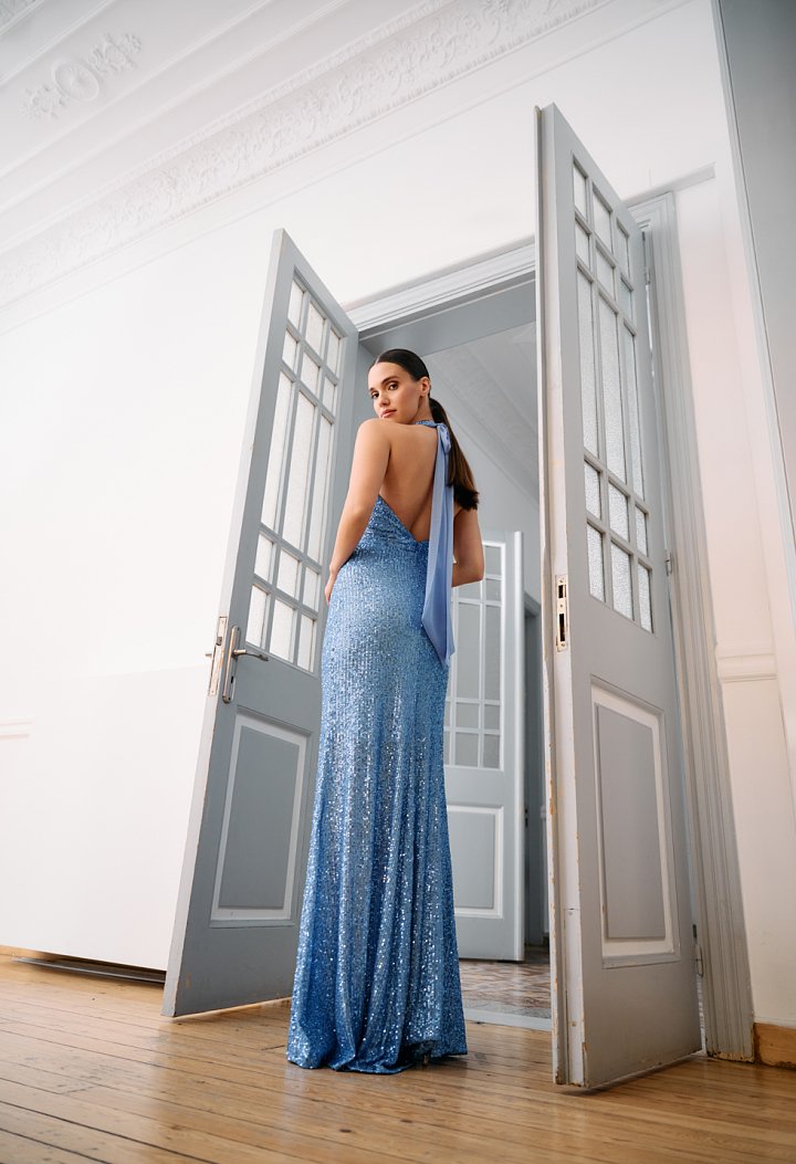 Long evening gown with sequins
