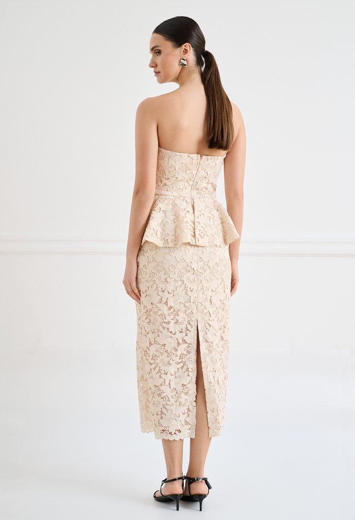 Midi lace dress with peplum