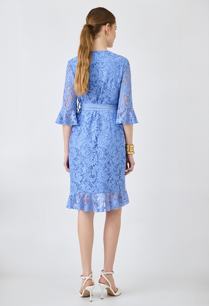 Midi lace wrap dress with a belt