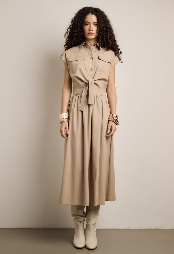 Poplin midi dress with belt