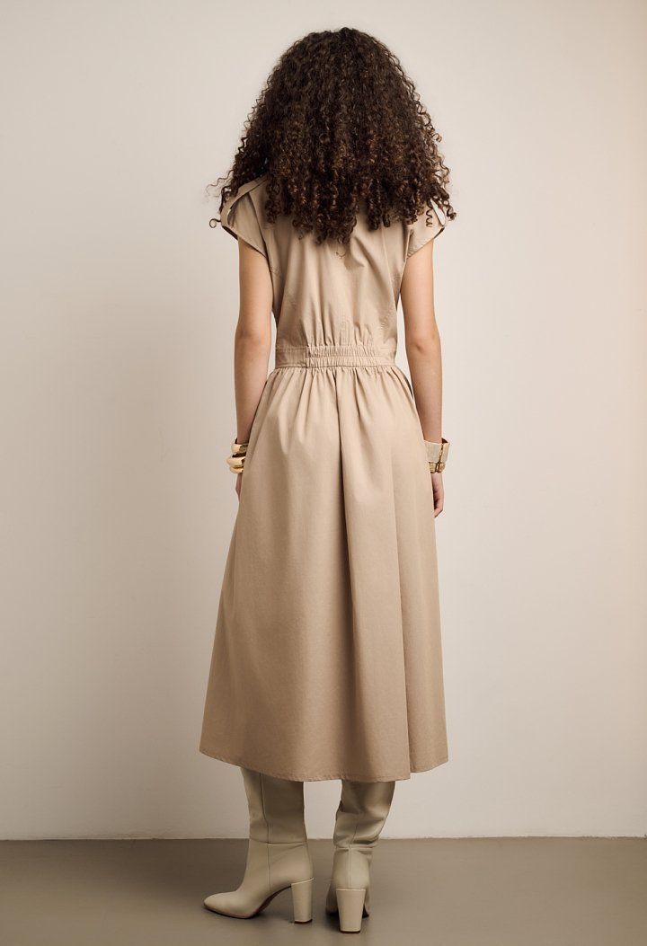 Poplin midi dress with belt