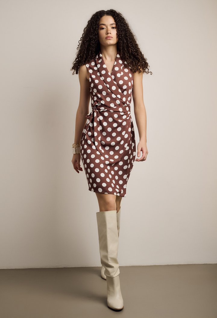 Short wrap dress with polka dot print