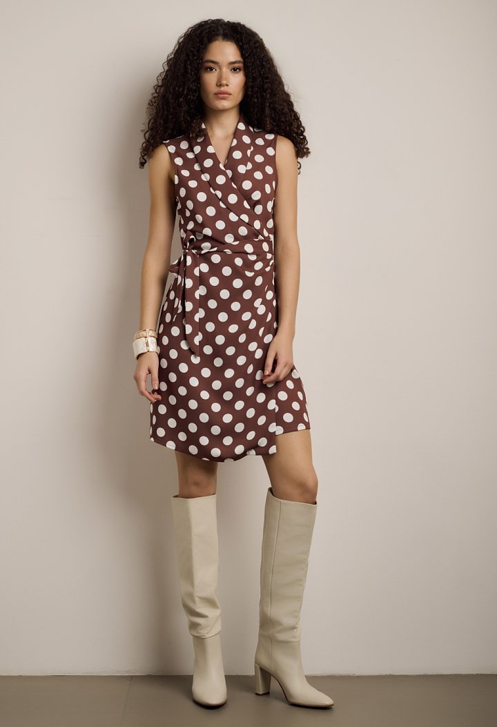 Short wrap dress with polka dot print