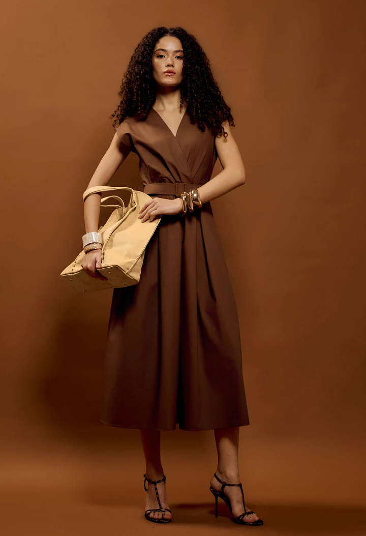 Wrap midi dress with belt