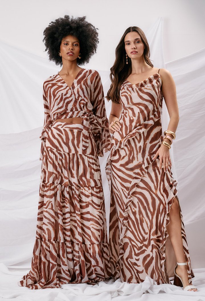Φόρεμα maxi Zebra print με βολάν