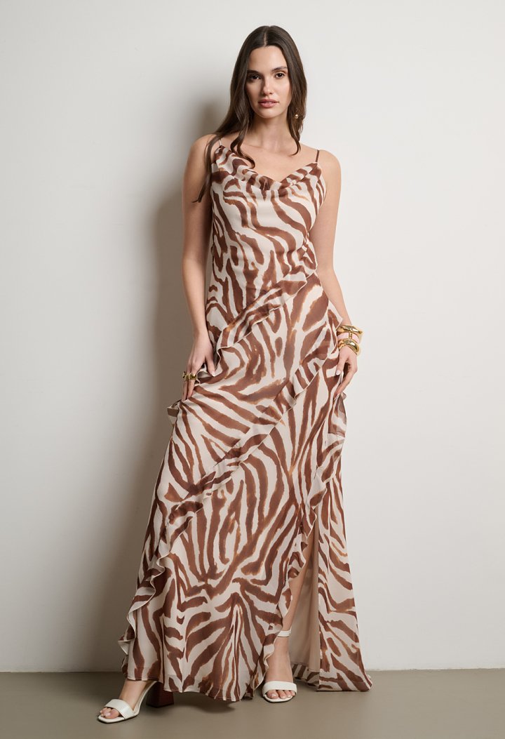 Φόρεμα maxi Zebra print με βολάν