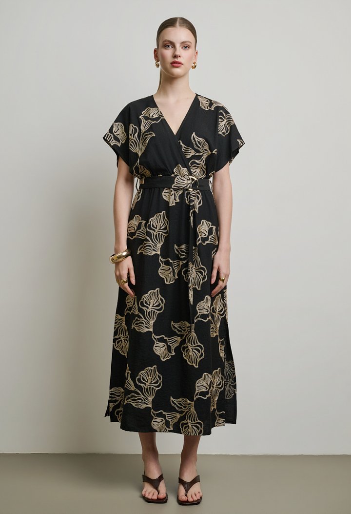Midi dress with gold embroidery