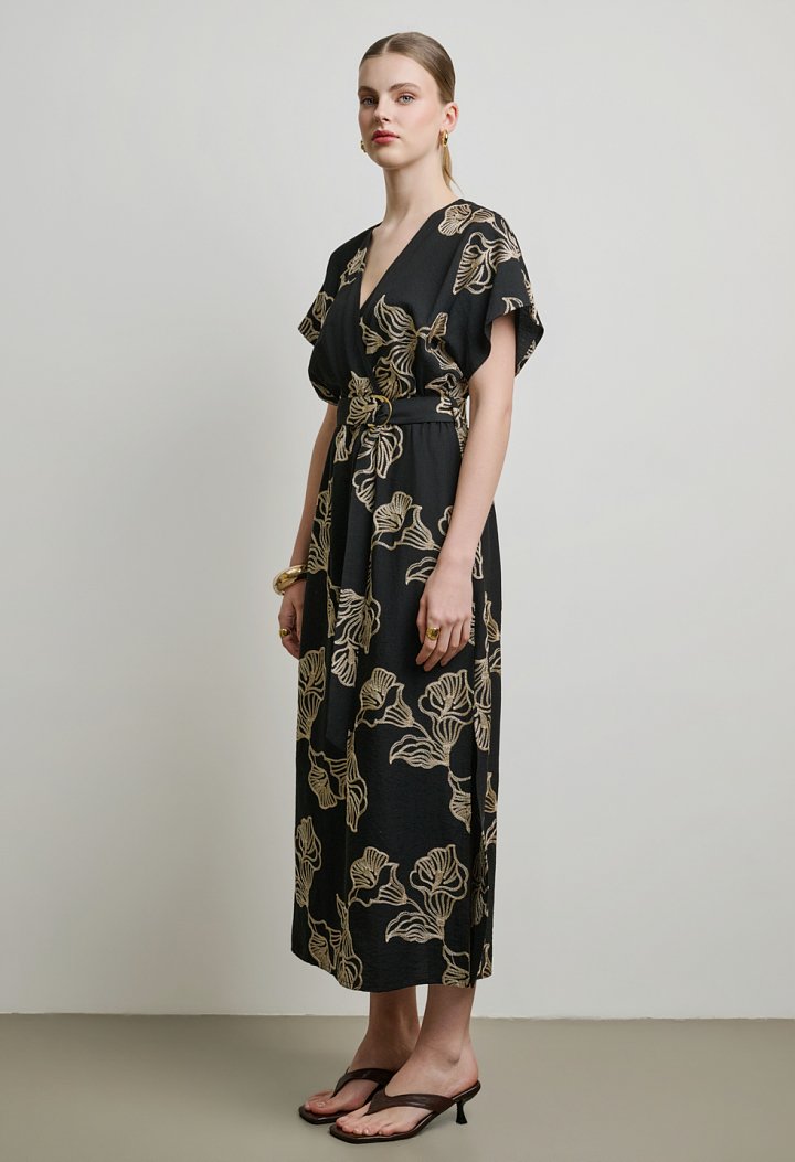 Midi dress with gold embroidery