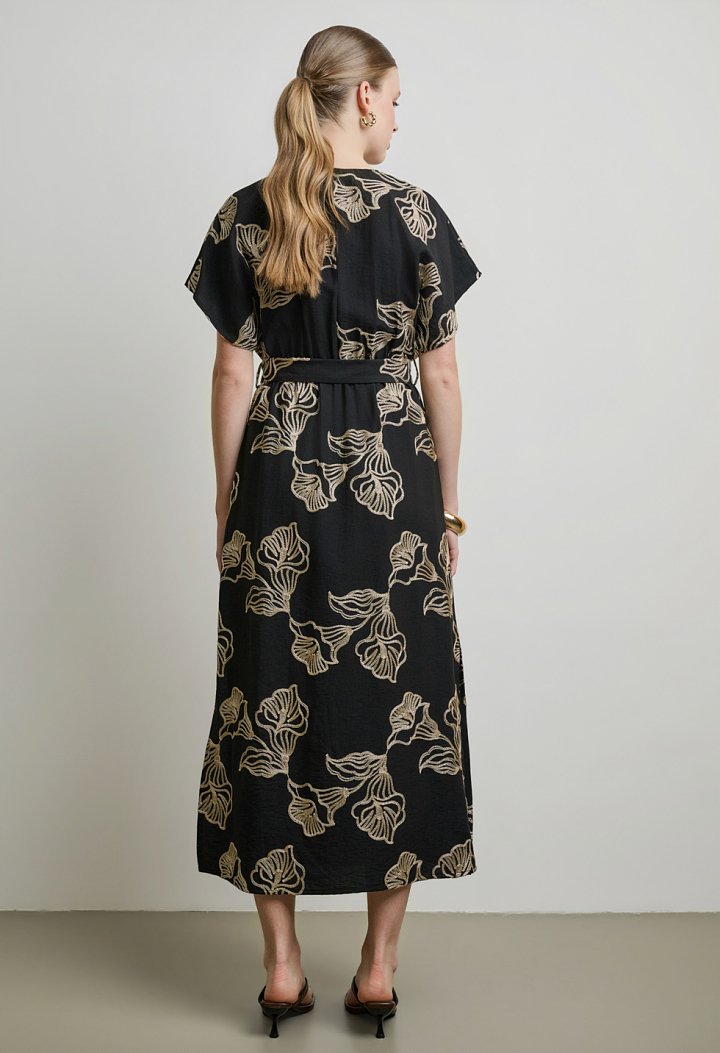 Midi dress with gold embroidery