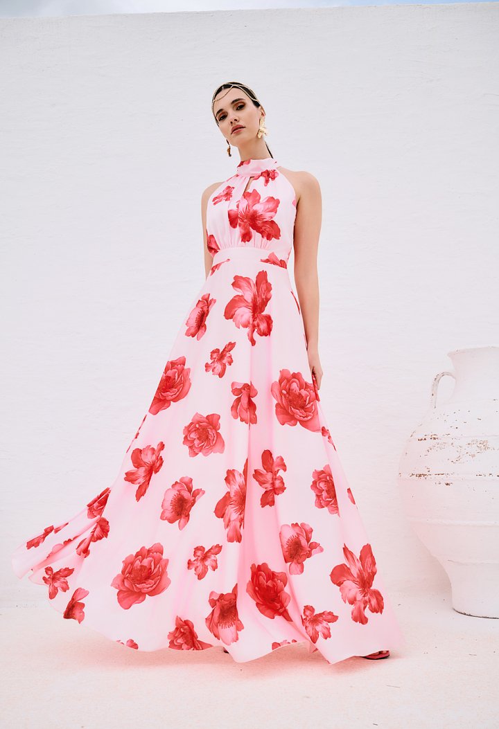 Floral maxi dress with halter neck