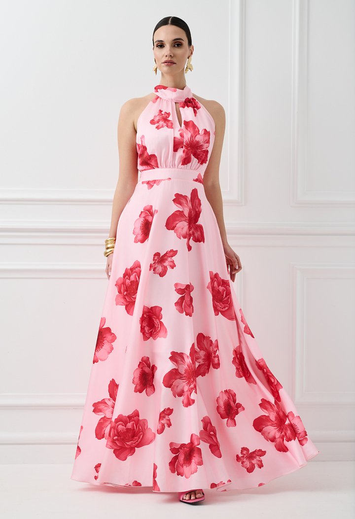 Floral maxi dress with halter neck