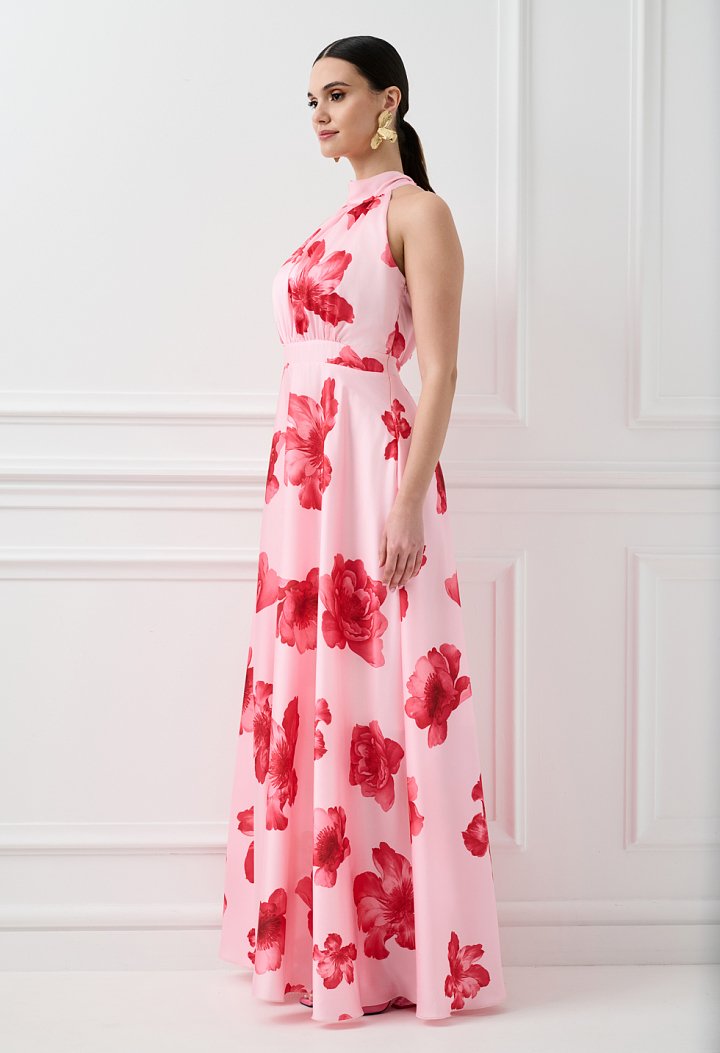 Floral maxi dress with halter neck