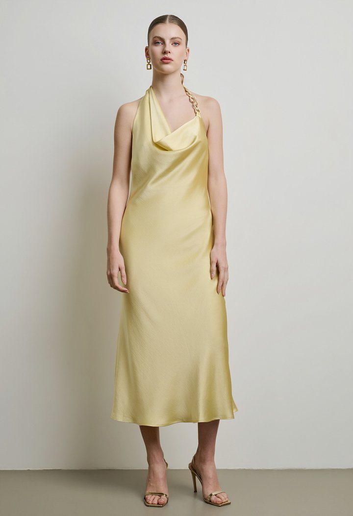 Satin midi dress with a halter neckline