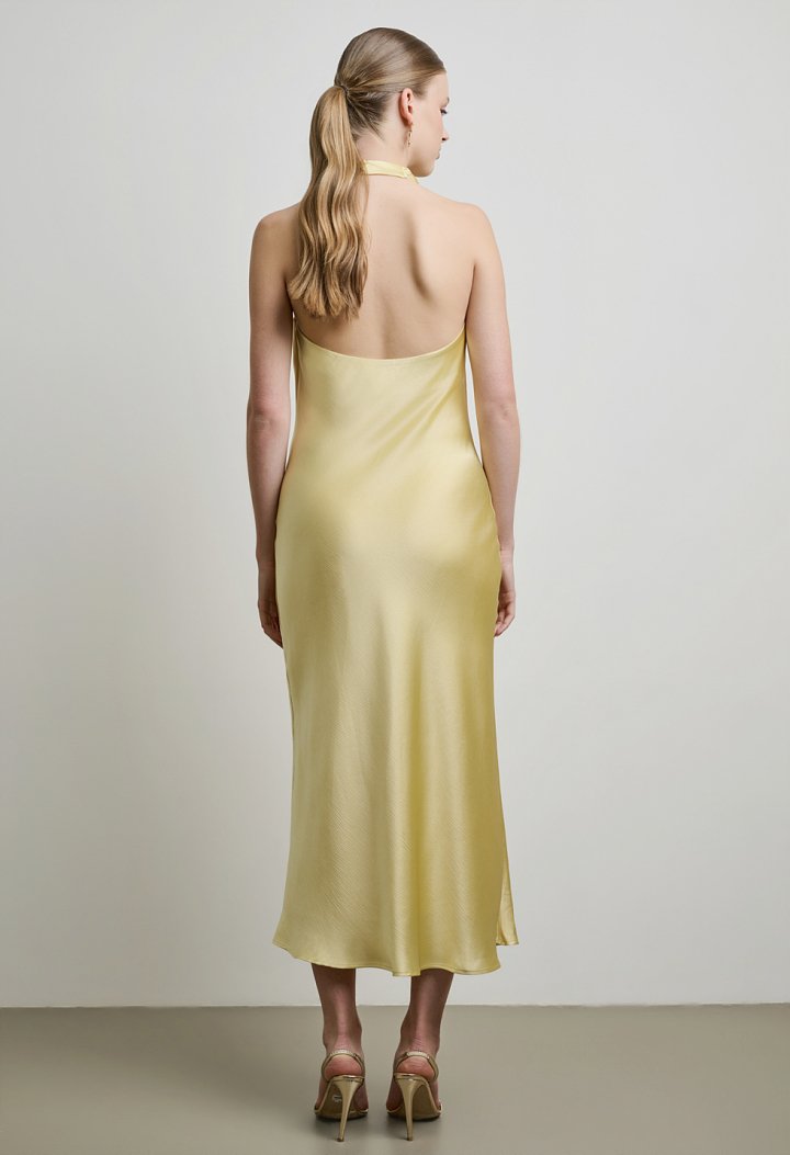 Satin midi dress with a halter neckline