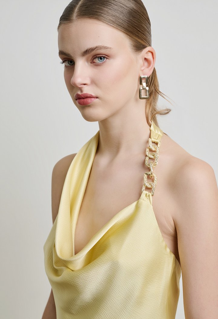 Satin midi dress with a halter neckline