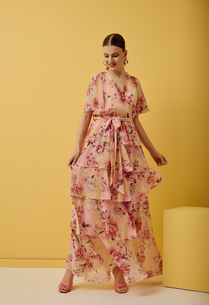 Printed maxi dress with ruffles