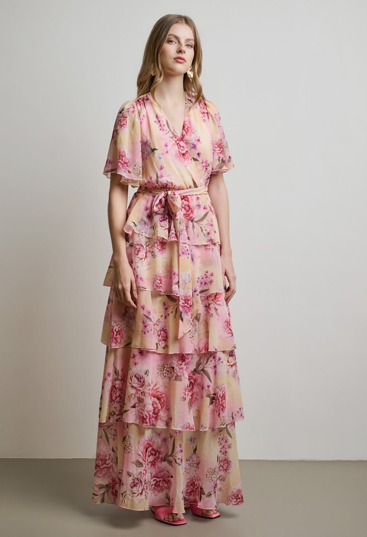 Printed maxi dress with ruffles