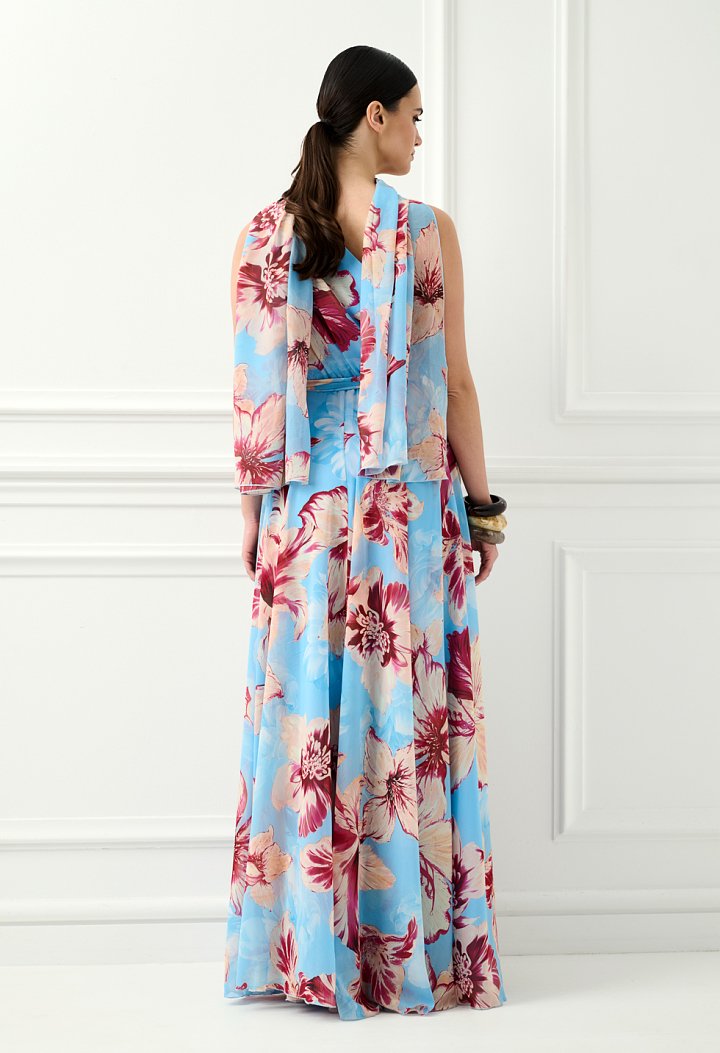 Maxi floral one-shoulder dress in light blue