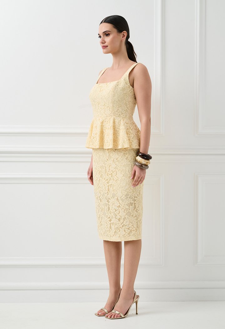 Midi lace dress with peplum