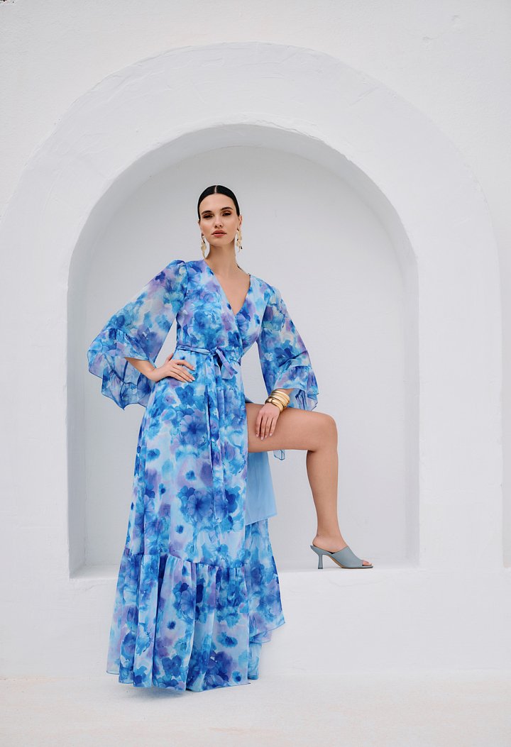 Maxi wrap dress with floral print