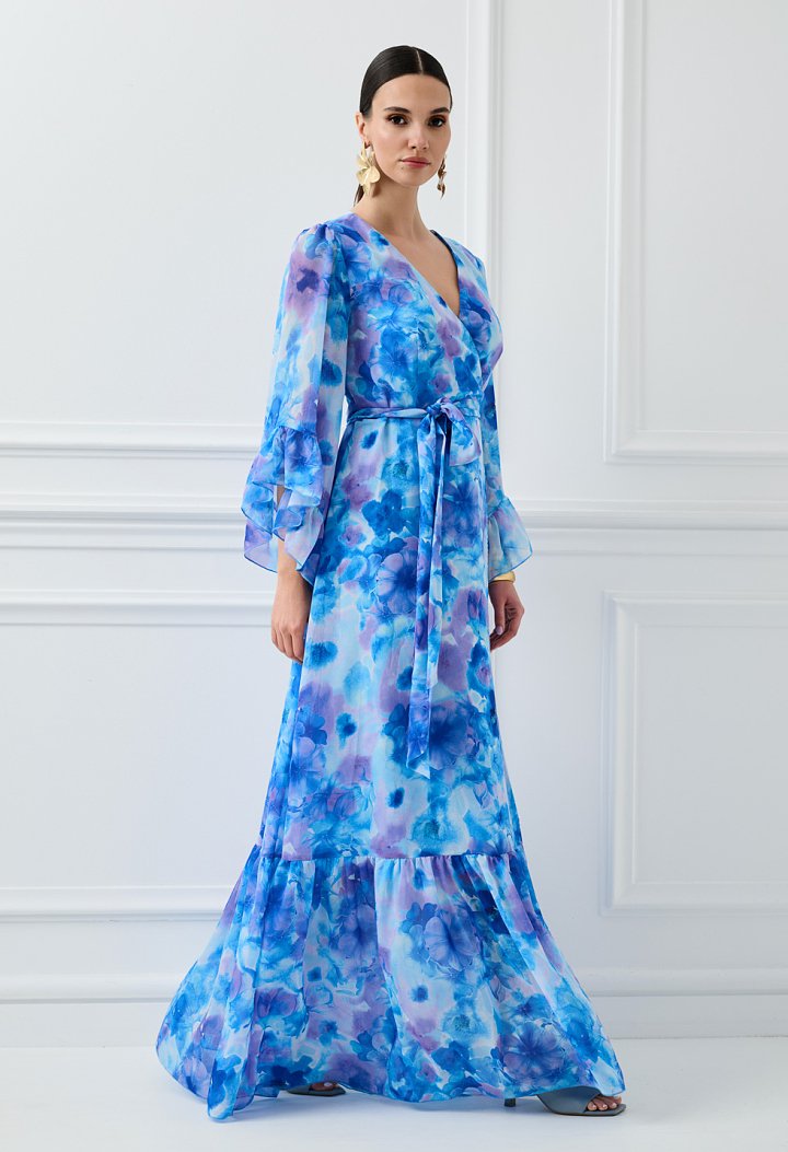 Maxi wrap dress with floral print