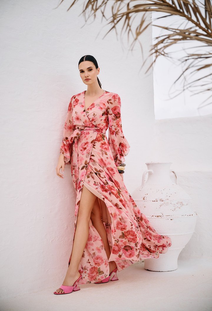 Maxi wrap dress with floral print