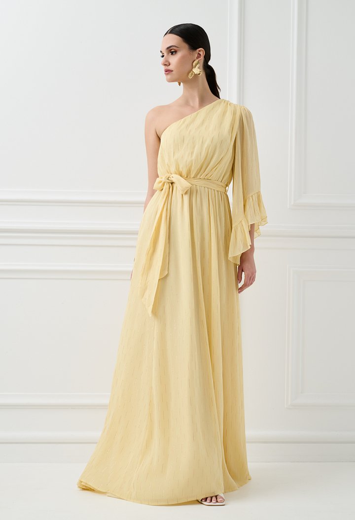 Maxi one-shoulder dress in pastel yellow