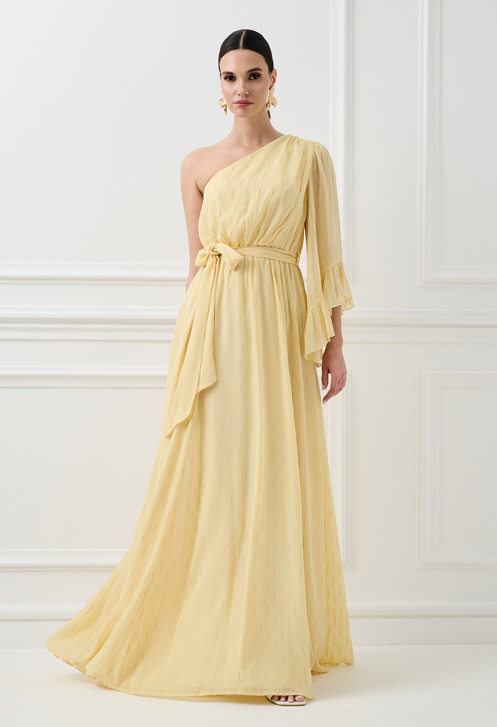 Maxi one-shoulder dress in pastel yellow