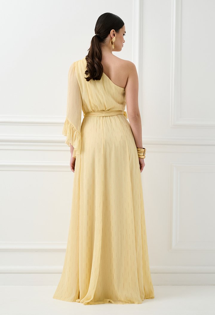 Maxi one-shoulder dress in pastel yellow
