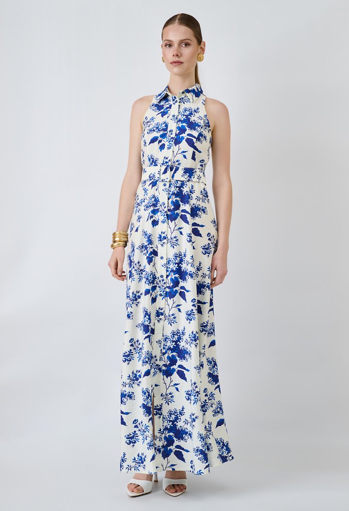 Maxi shirt dress with a floral pattern