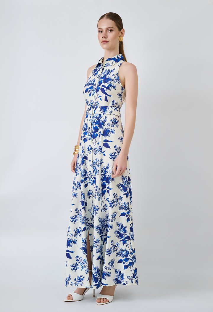 Maxi shirt dress with a floral pattern