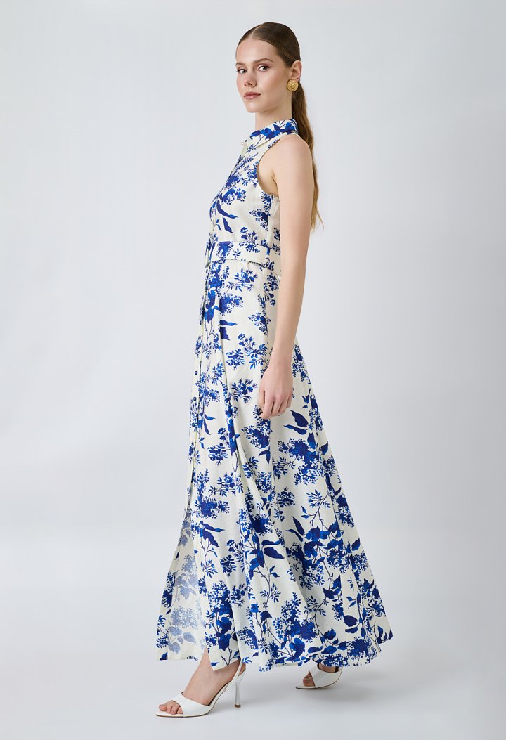 Maxi shirt dress with a floral pattern