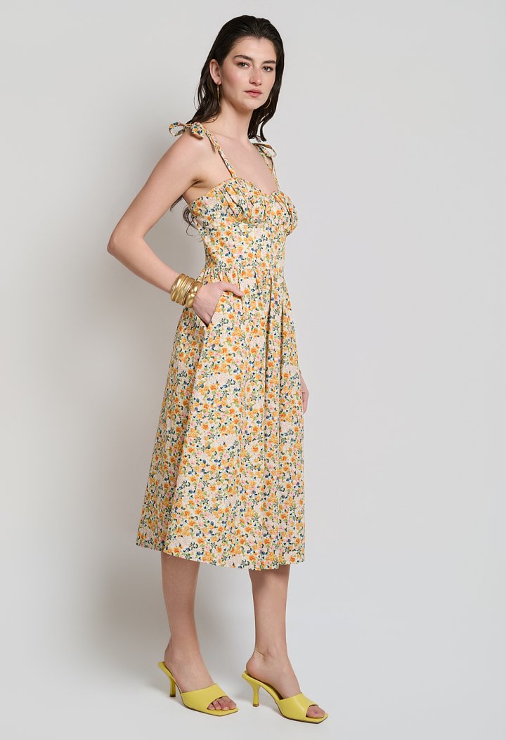 Floral midi dress with tie straps