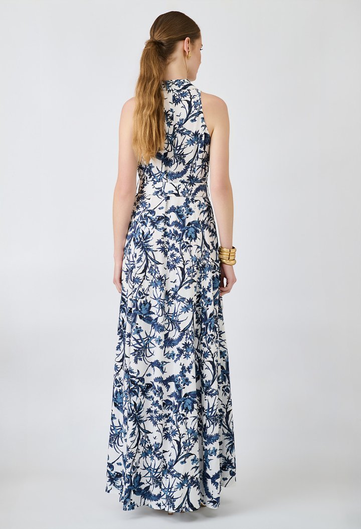 Floral maxi dress with collar and belt
