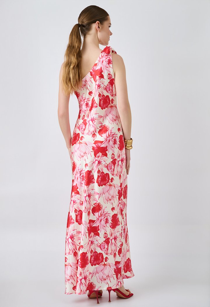 Floral one-shoulder maxi dress with a bow