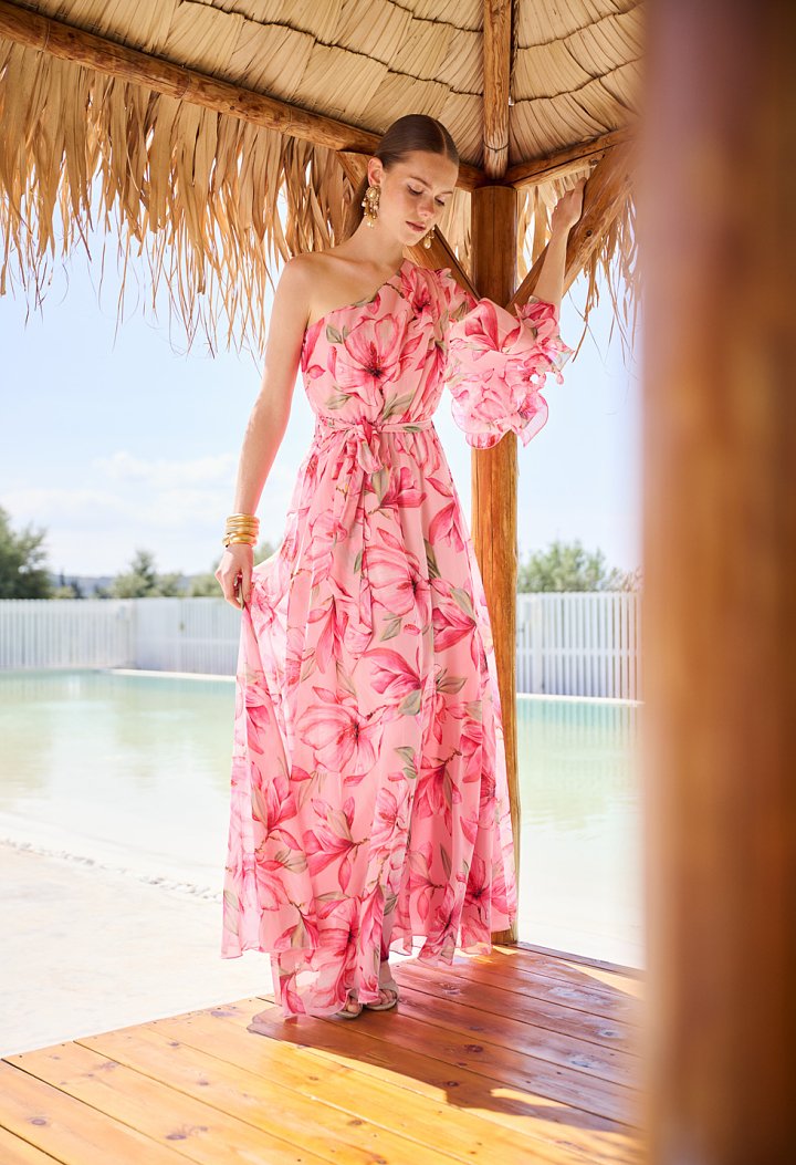 One-shoulder maxi floral dress